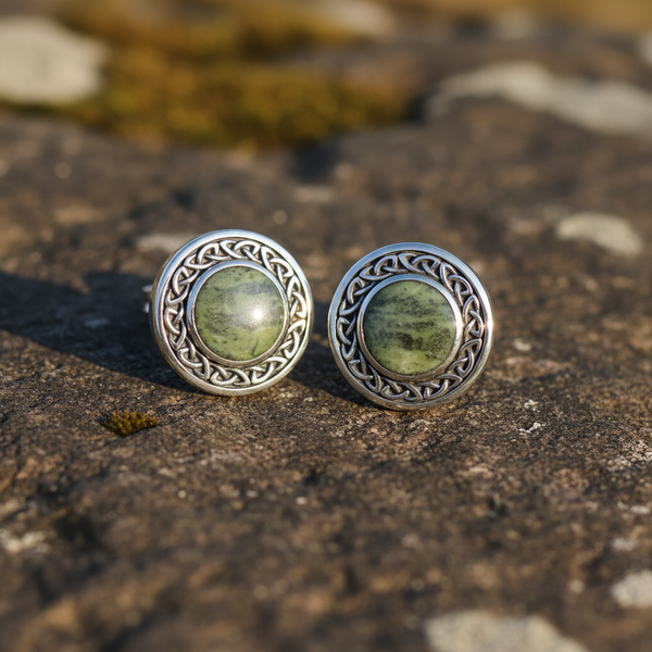 Connemara Marble Round Celtic Stud Earrings