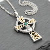Silver Celtic Trinity Cross Set With Emerald And Diamond