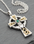 Silver Celtic Trinity Cross Set With Emerald And Diamond