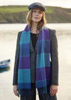 John Hanly Merino Wool Scarf | Blue Purple Block Check | Irish Made