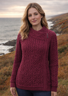 Claddagh Zip Aran Cardigan | Raspberry | 100% Merino Wool - Clearance