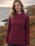 Claddagh Zip Aran Cardigan | Raspberry | 100% Merino Wool - Clearance
