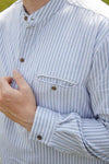 Men's Flannel Grandfather Shirt - Green Single Stripe