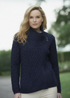 Aran Shannon Side Zip Cardigan | Navy Blue Merino Wool