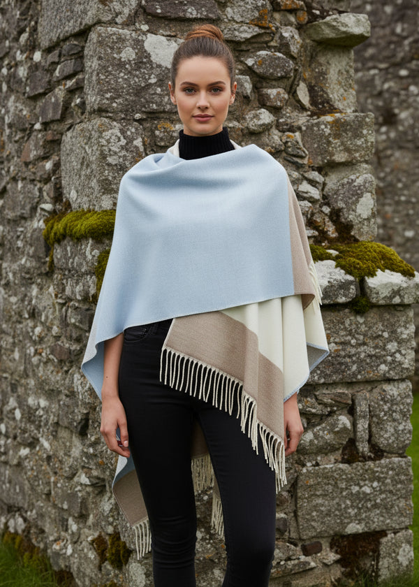 Jimmy Hourihan Fringed Shawl | Blue Block Check