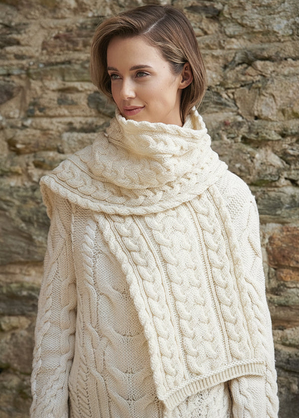 Chunky Cable Knit Aran Scarf | Natural