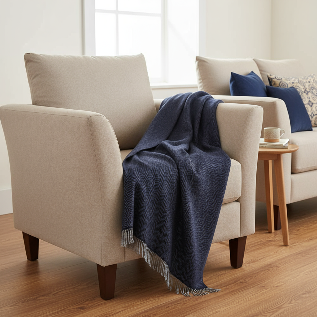 John Hanly Cashmere Merino Throw - Navy Gray