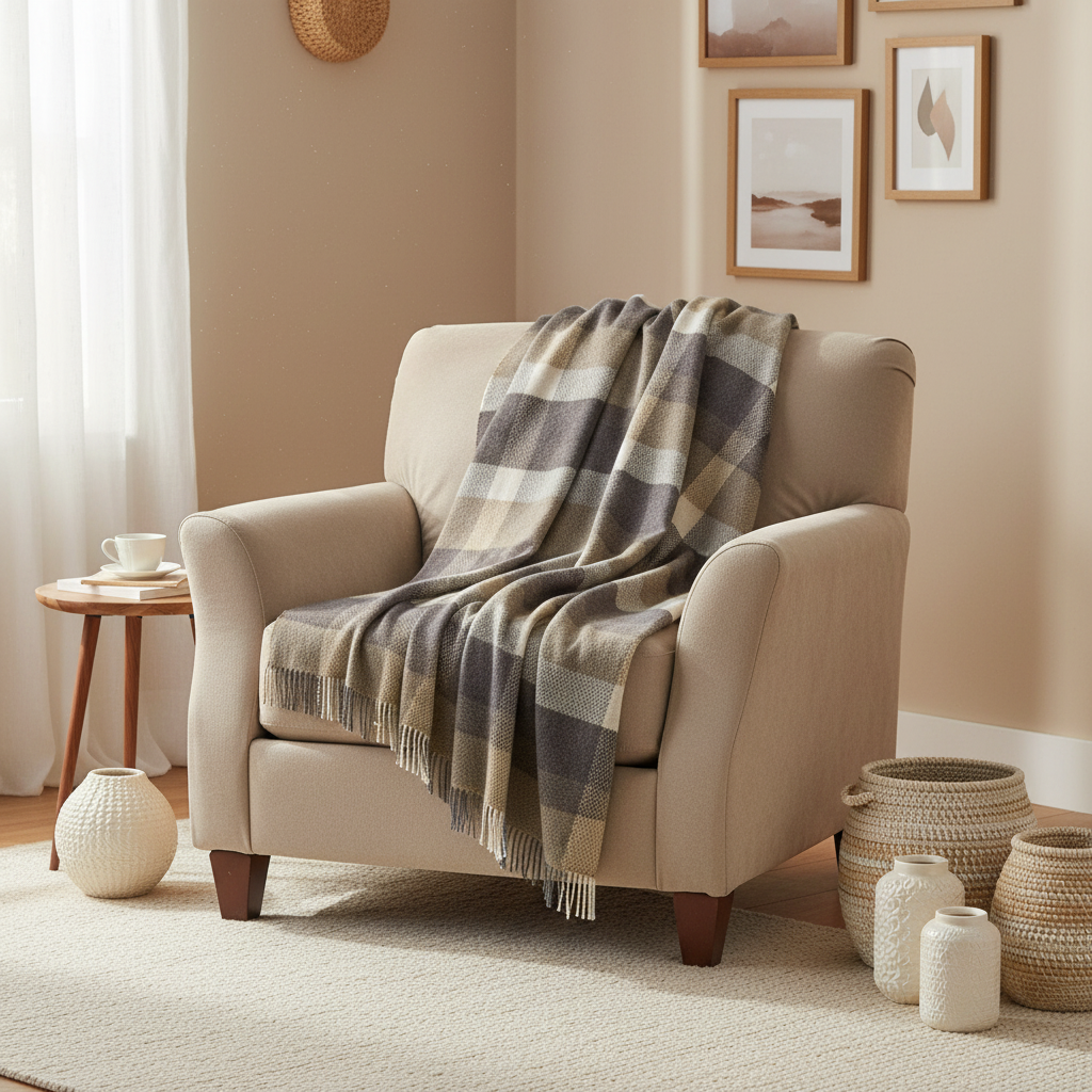 John Hanly Cashmere Merino Throw - Cream Charcoal