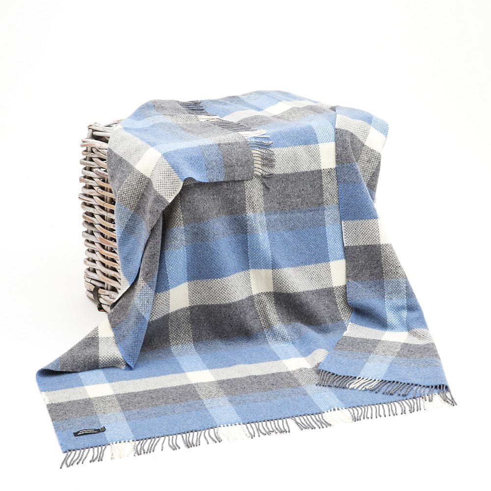 John Hanly Grey Blue Merino Cashmere Wool Throw Blanket
