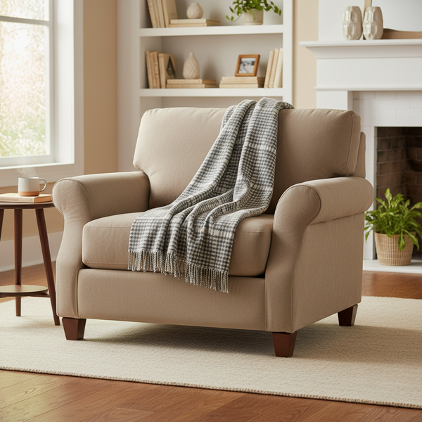 John Hanly Cashmere Throw | Grey White Herringbone Check