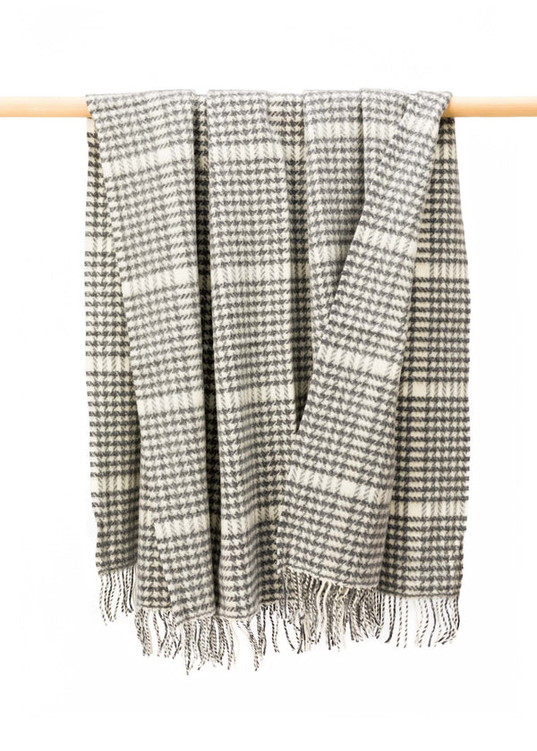 John Hanly Cashmere Throw | Grey White Herringbone Check