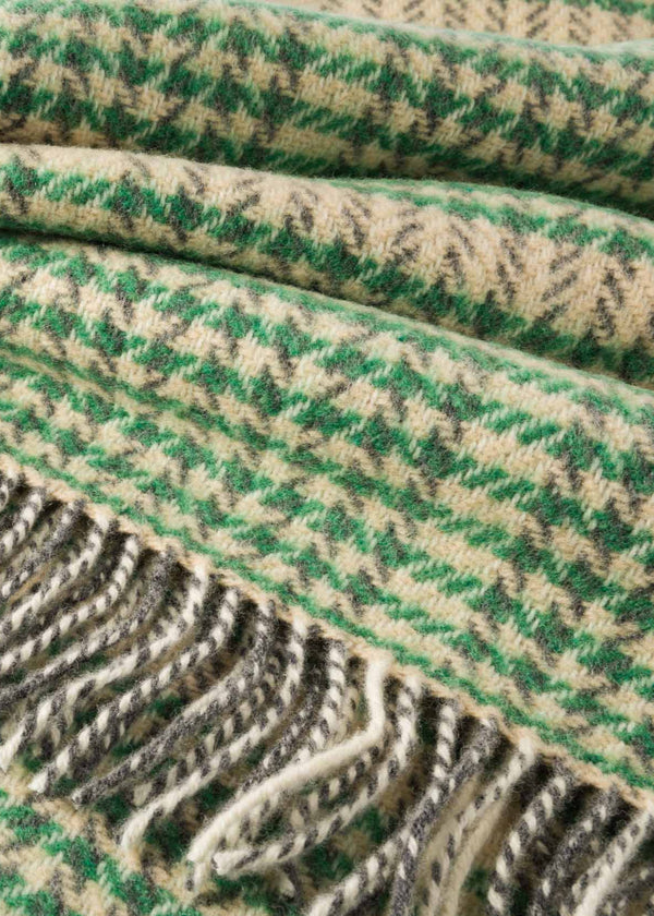 John Hanly Cashmere Throw | Green Cream Herringbone Check