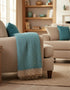 Merino Wool Cashmere Throw Green Aqua Herringbone