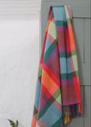 Merino Wool Cashmere Throw Bright Yellow, Pink and Green Check