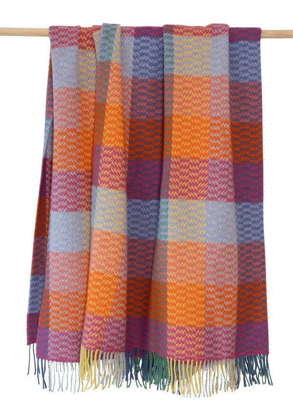 John Hanly Cashmere Throw | Berry Lavender Pink Orange Block
