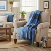 John Hanly Cashmere Merino Throw - Blue Mix Block