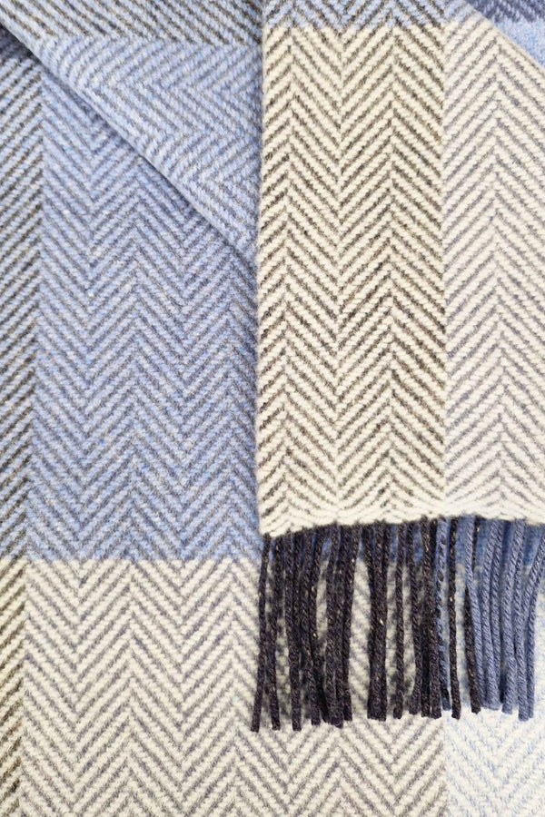 John Hanly Cashmere Merino Throw - Blue Mix Block