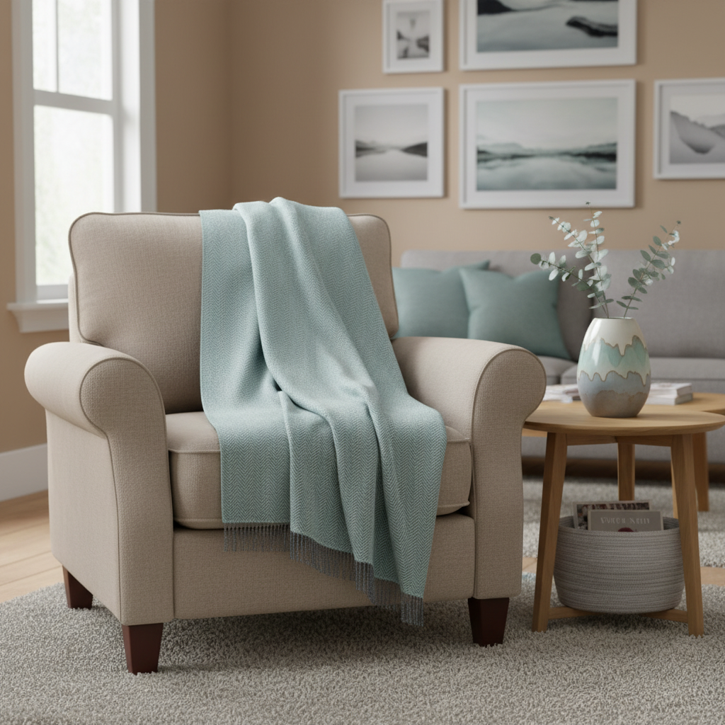 John Hanly Cashmere Duck Egg Herringbone Throw