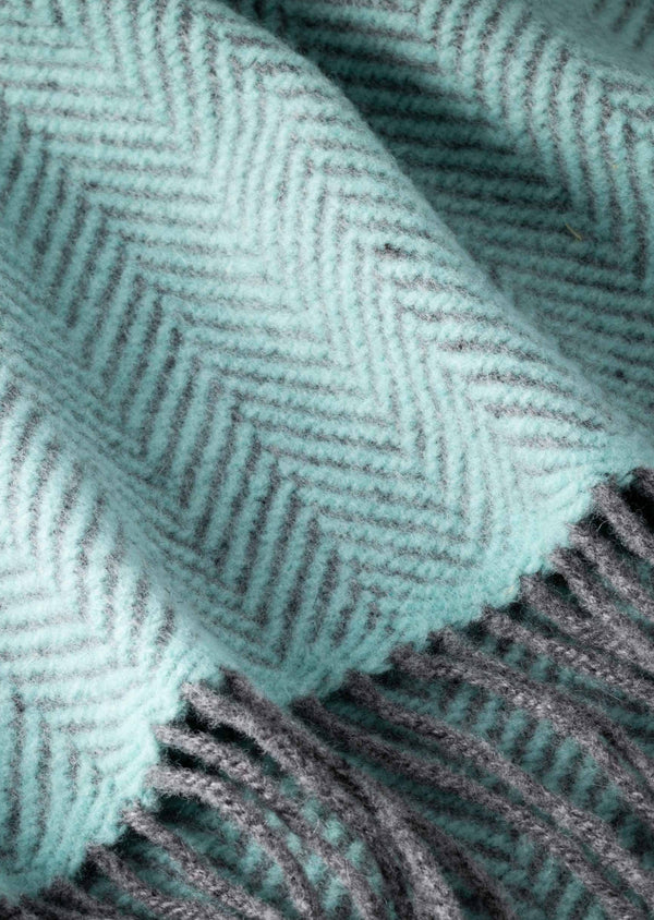 John Hanly Cashmere Duck Egg Herringbone Throw