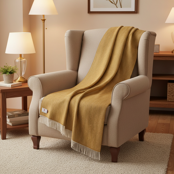 John Hanly Cashmere Merino Throw | Mustard