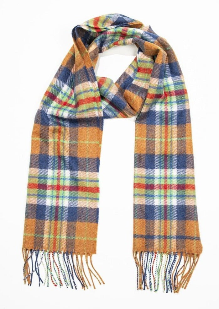 John Hanly Merino Scarf | Orange Navy Check