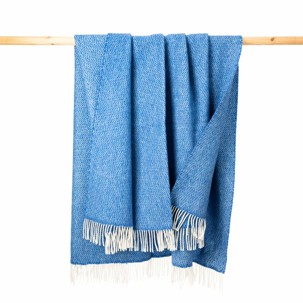 Merino Wool Cashmere Throw | Sea Blues Herringbone