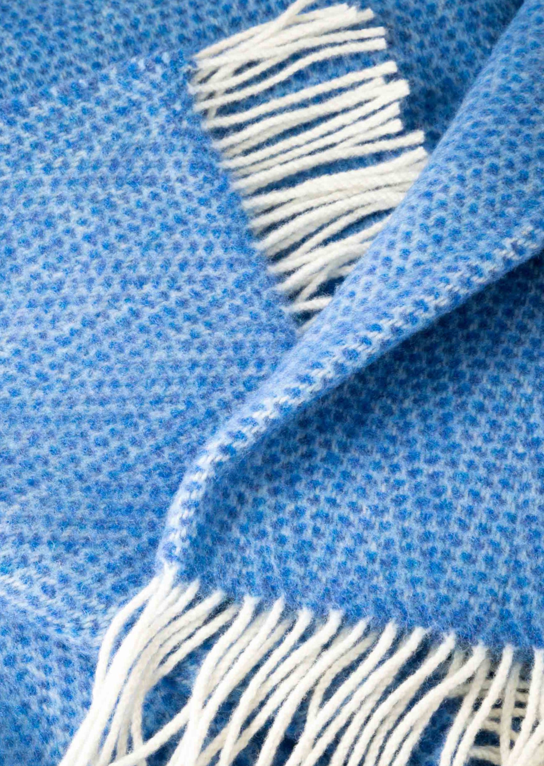 Merino Wool Cashmere Throw Sea Blues Herringbone