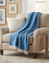 Merino Wool Cashmere Throw | Sea Blues Herringbone