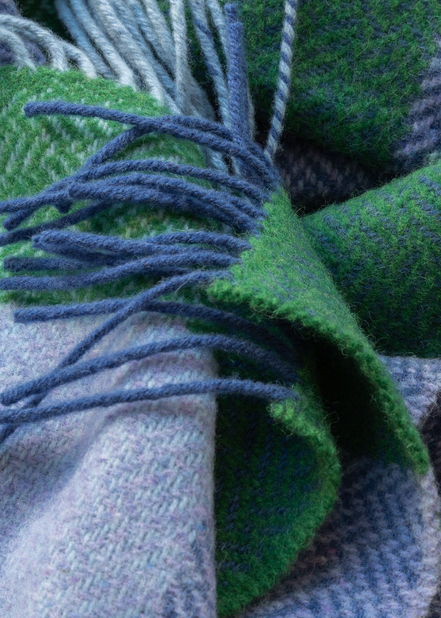 John Hanly Cashmere Throw | Green Lavender Block Check