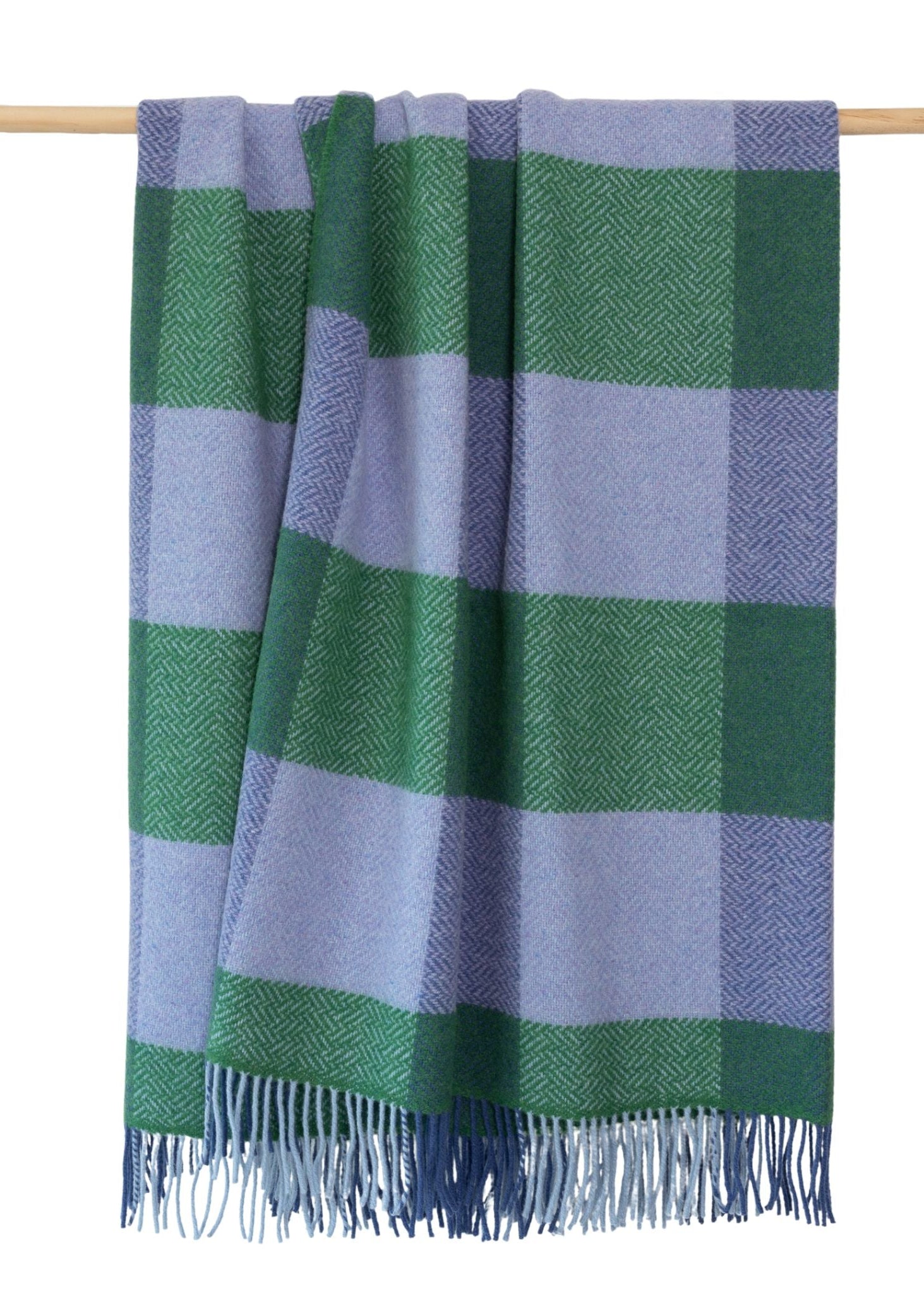 John Hanly Cashmere Throw | Green Lavender Block Check