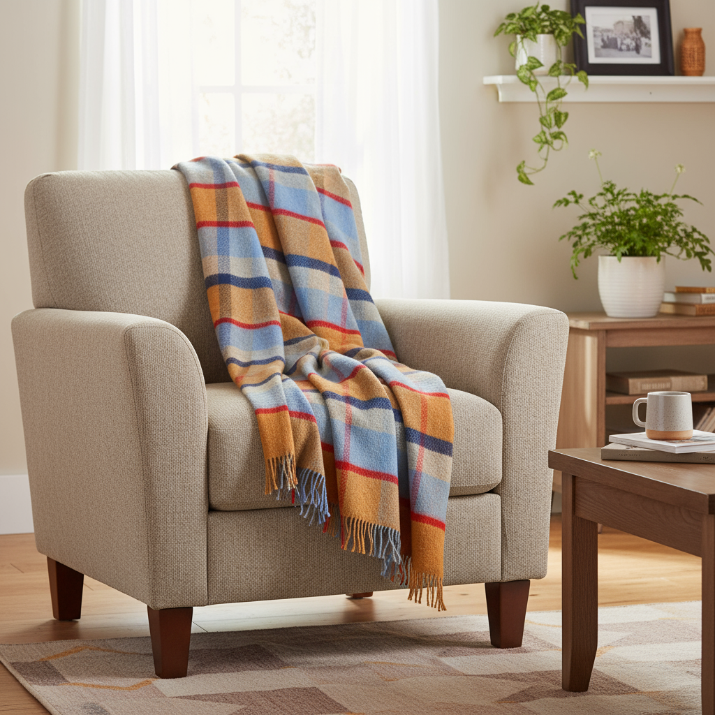John Hanly Cashmere Throw | Orange Blue Check
