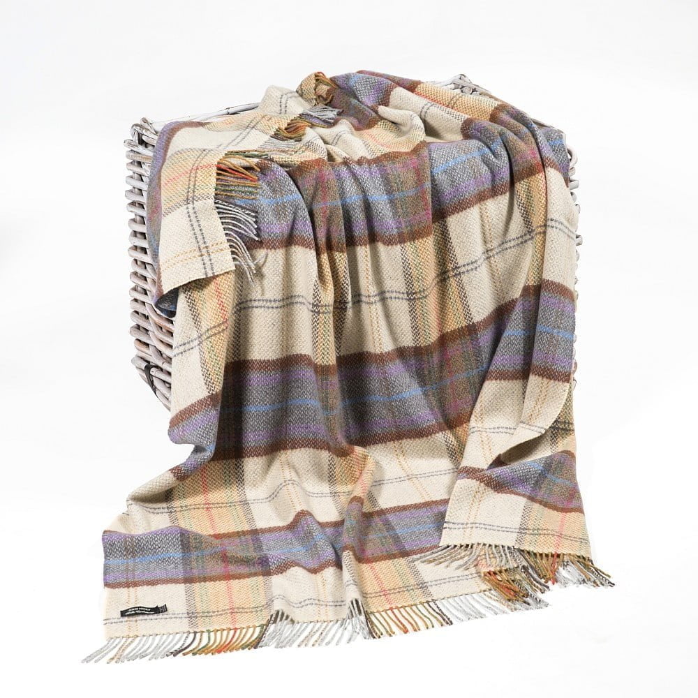 Merino Wool Cashmere Throw Grey Mustard Plaid