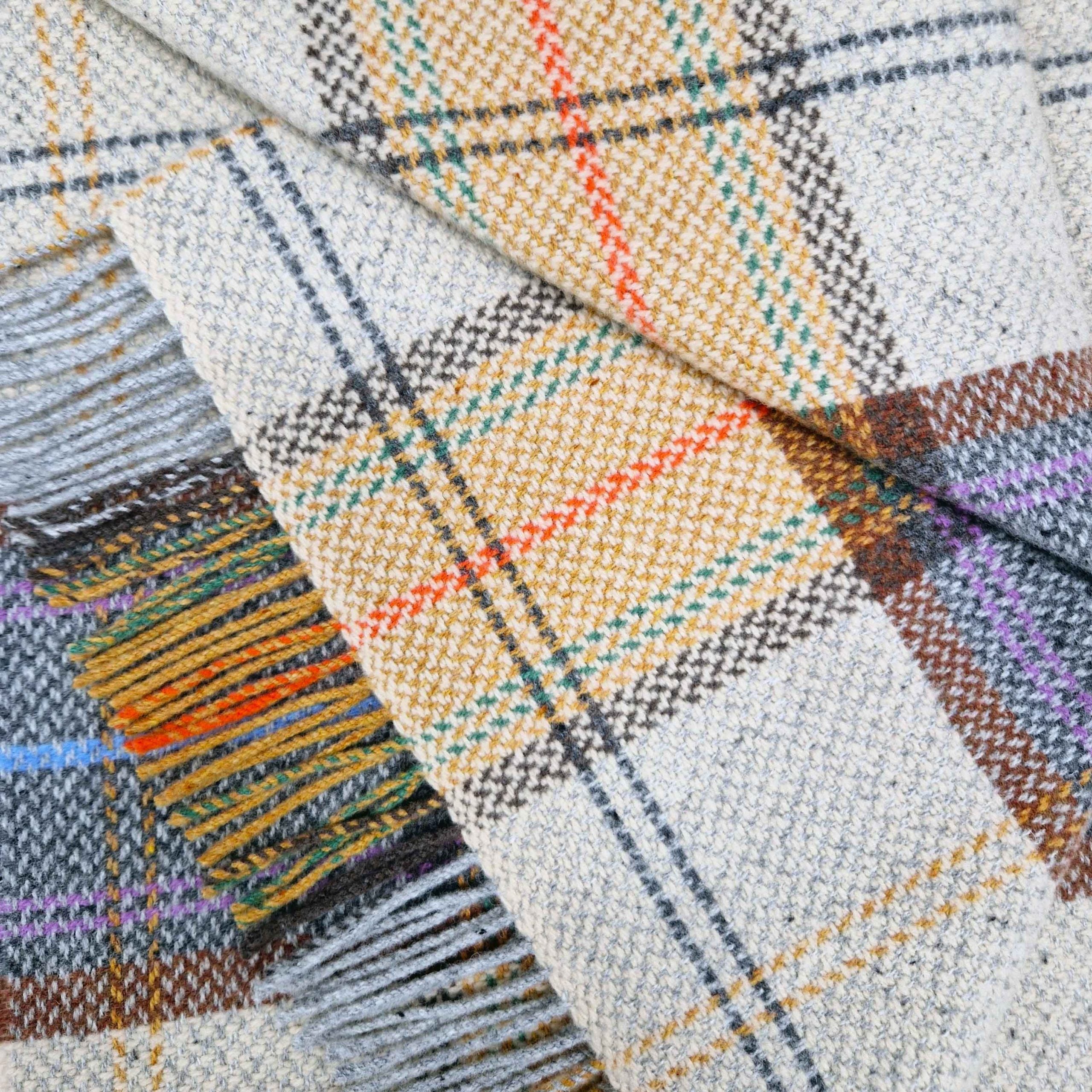 Close-up of plaid fabric with multicolor pattern