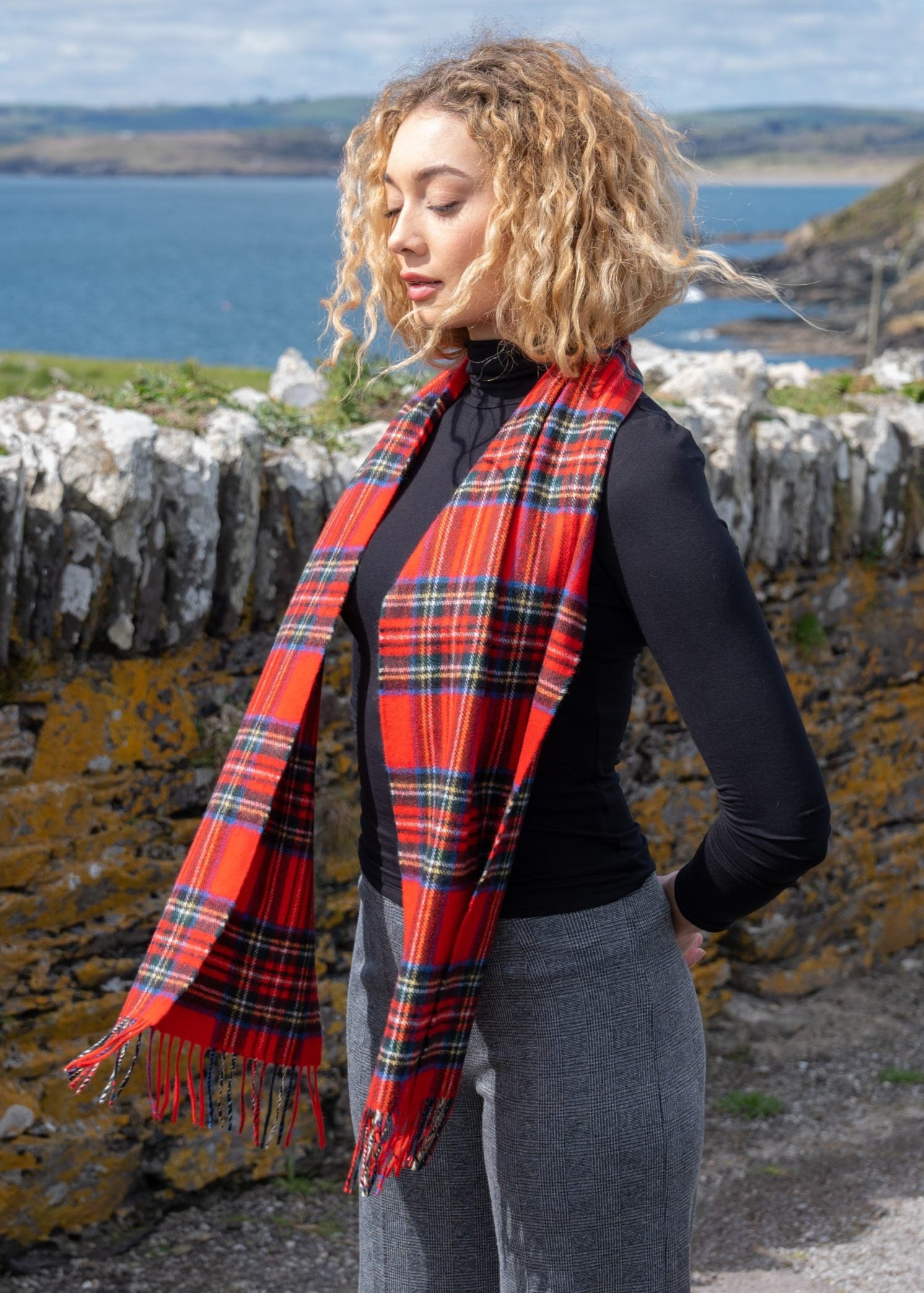 John Hanly Merino Scarf | Royal Stewart Tartan