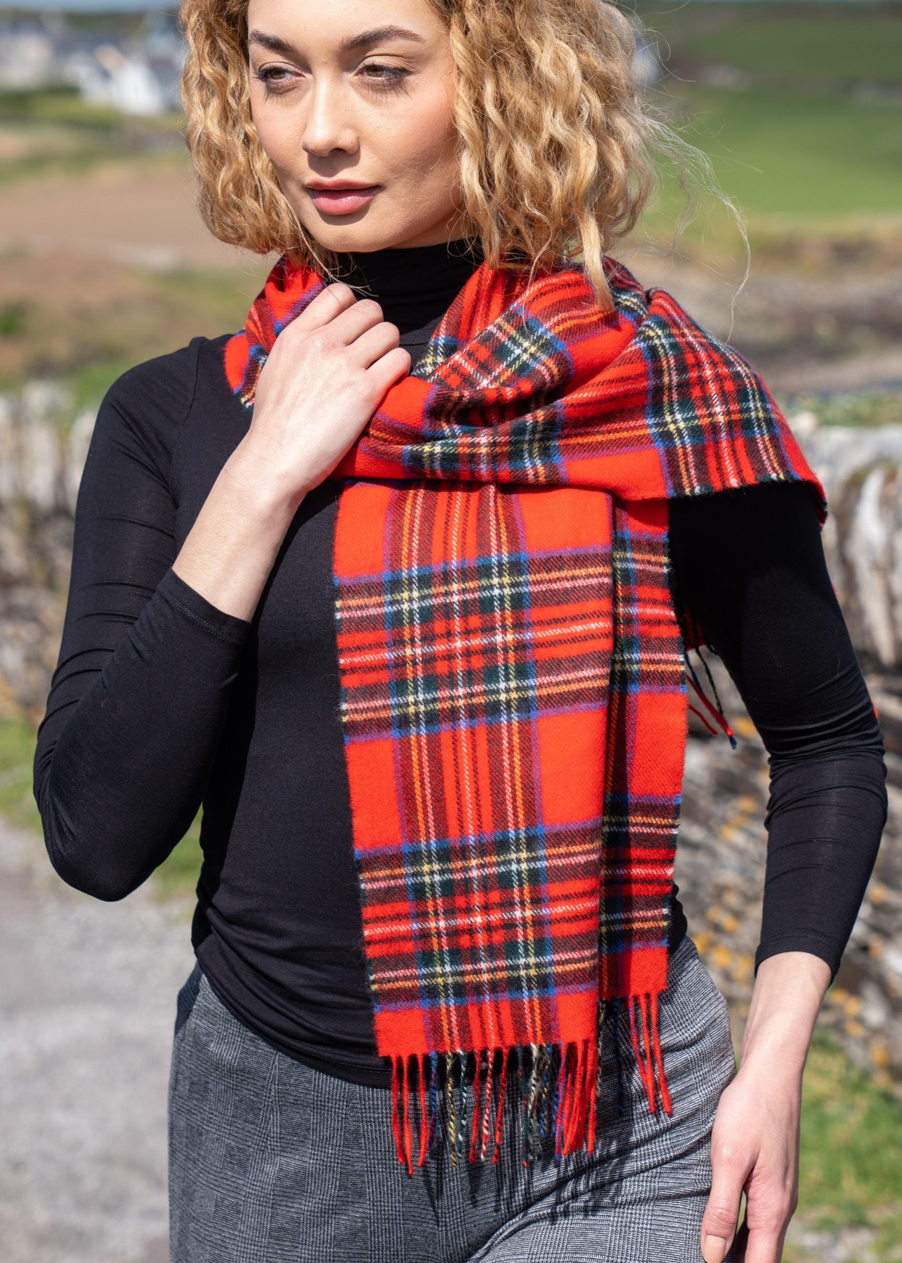 John Hanly Merino Scarf | Royal Stewart Tartan