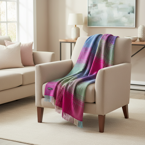 John Hanly Cashmere Merino Throw | Red Green Denim