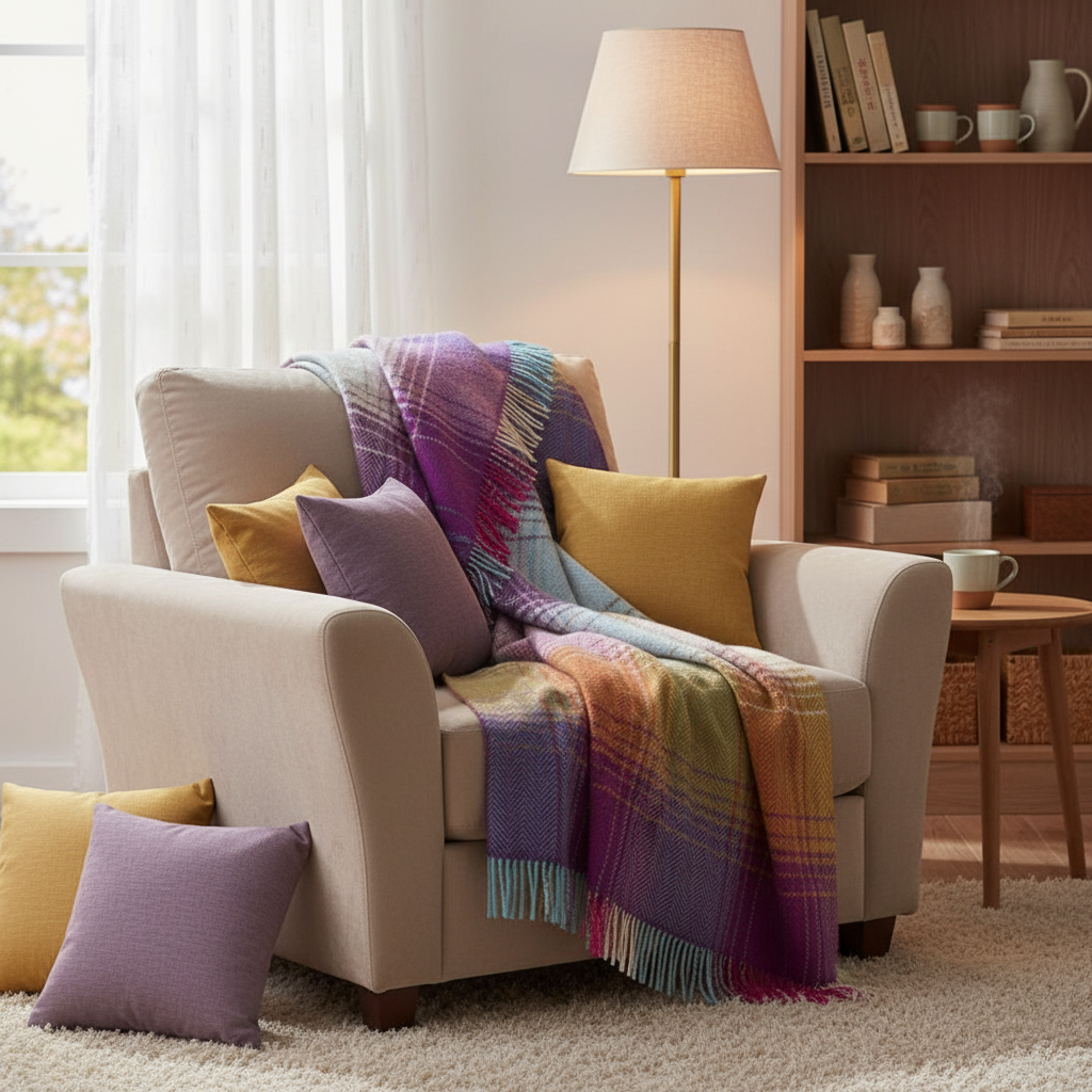 John Hanly Cashmere Merino Throw - Purple Mustard