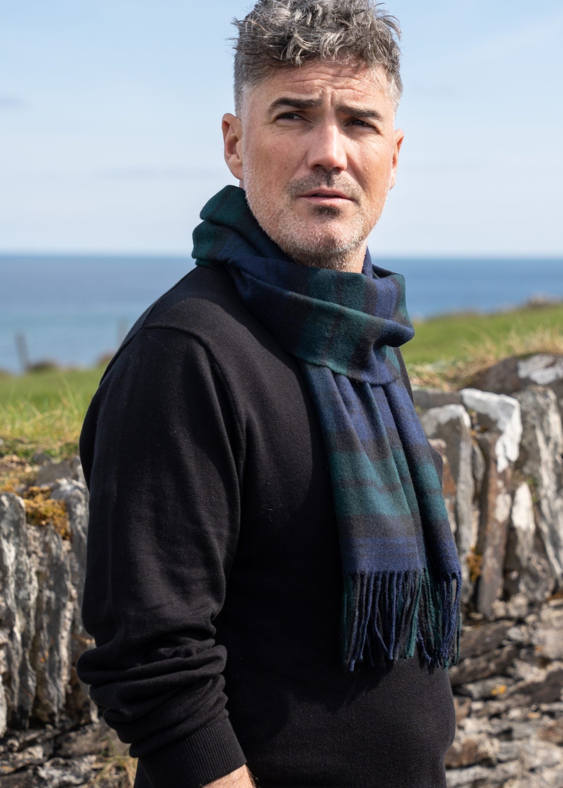 John Hanly Merino Scarf | Blackwatch Tartan