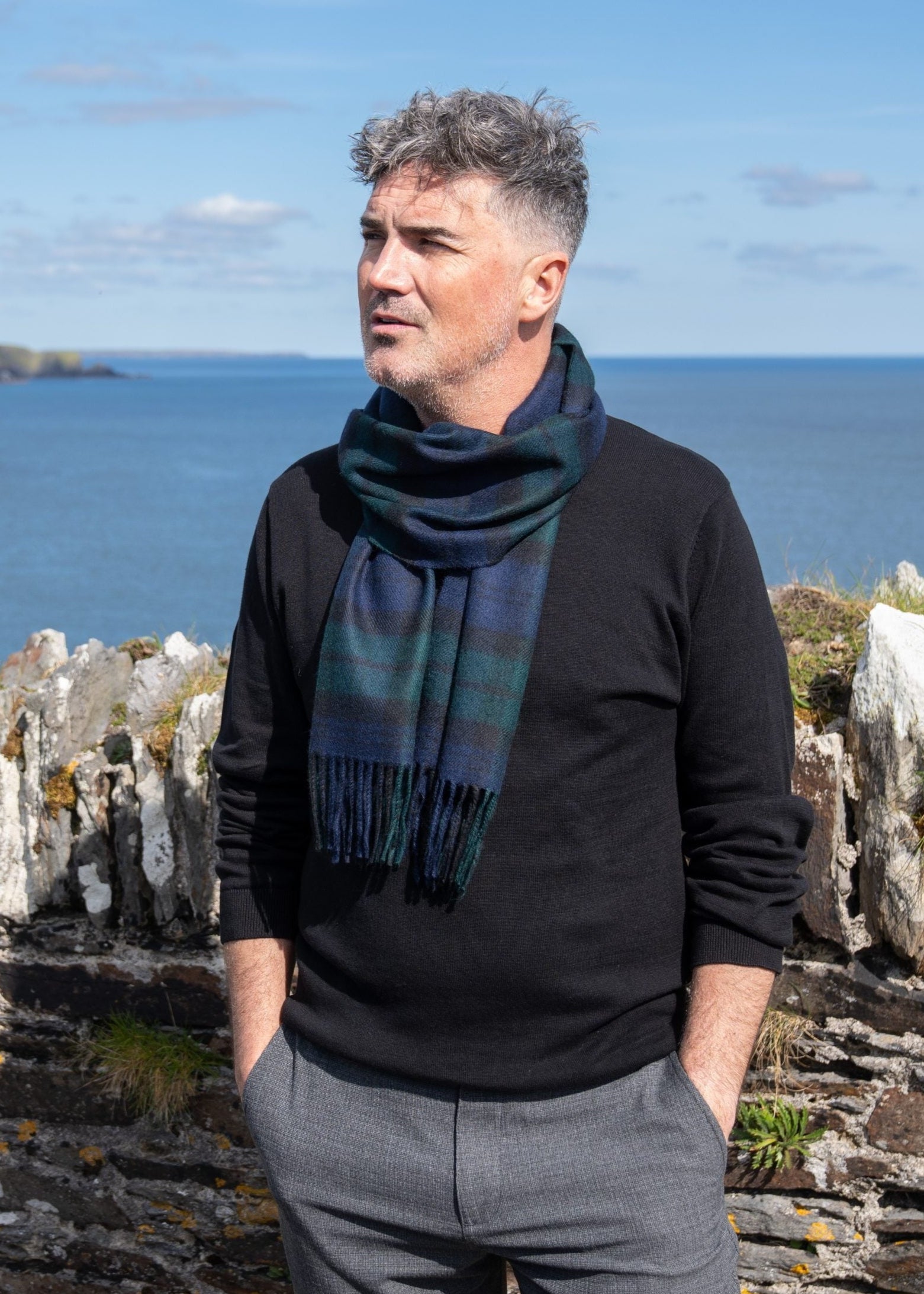 John Hanly Merino Scarf | Blackwatch Tartan