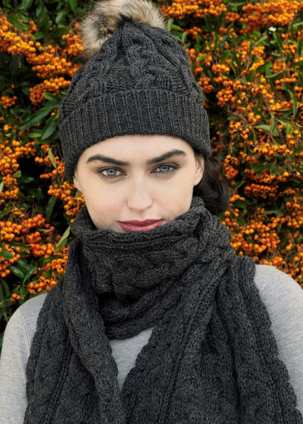 Chunky Cable Knit Aran Scarf | Charcoal