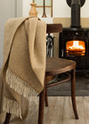 John Hanly Cashmere Merino Throw - Beige Herringbone Irish Blanket