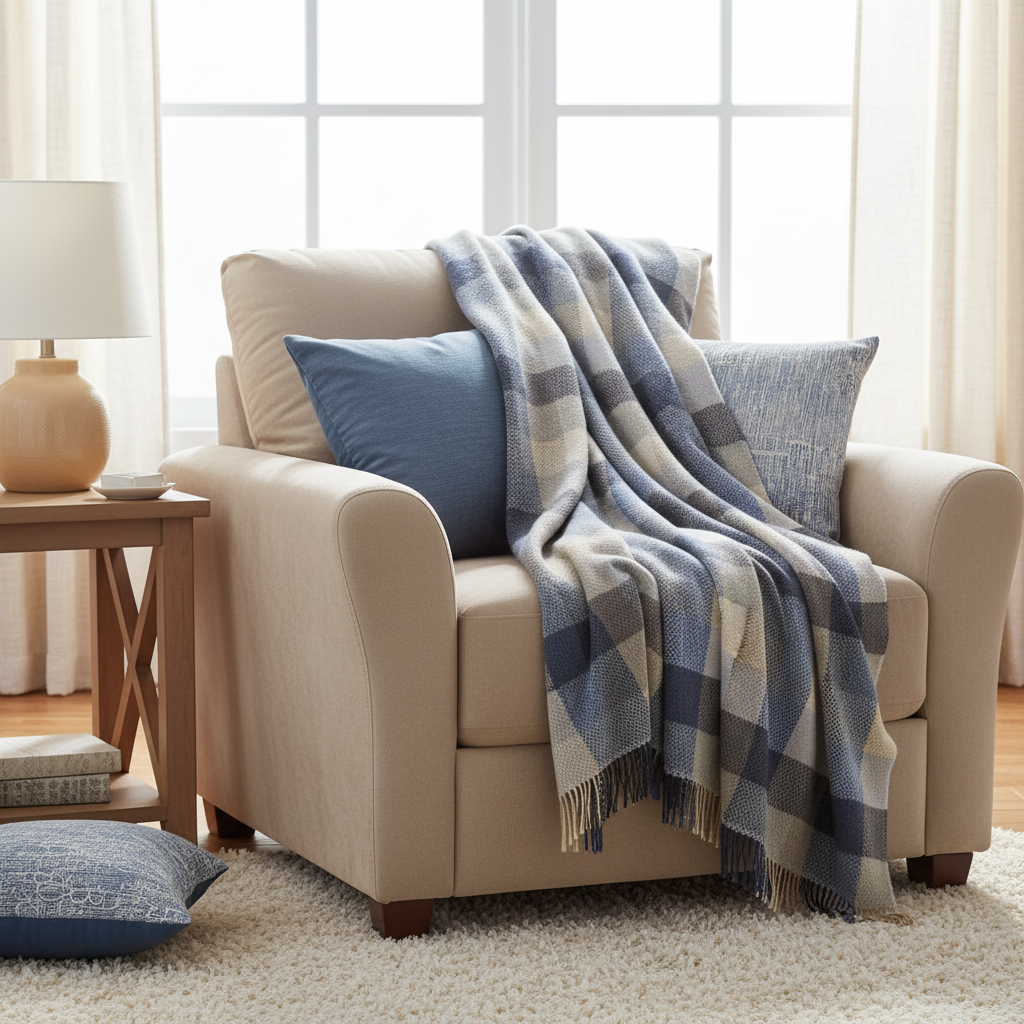 John Hanly Cashmere Merino Throw | Denim Cream