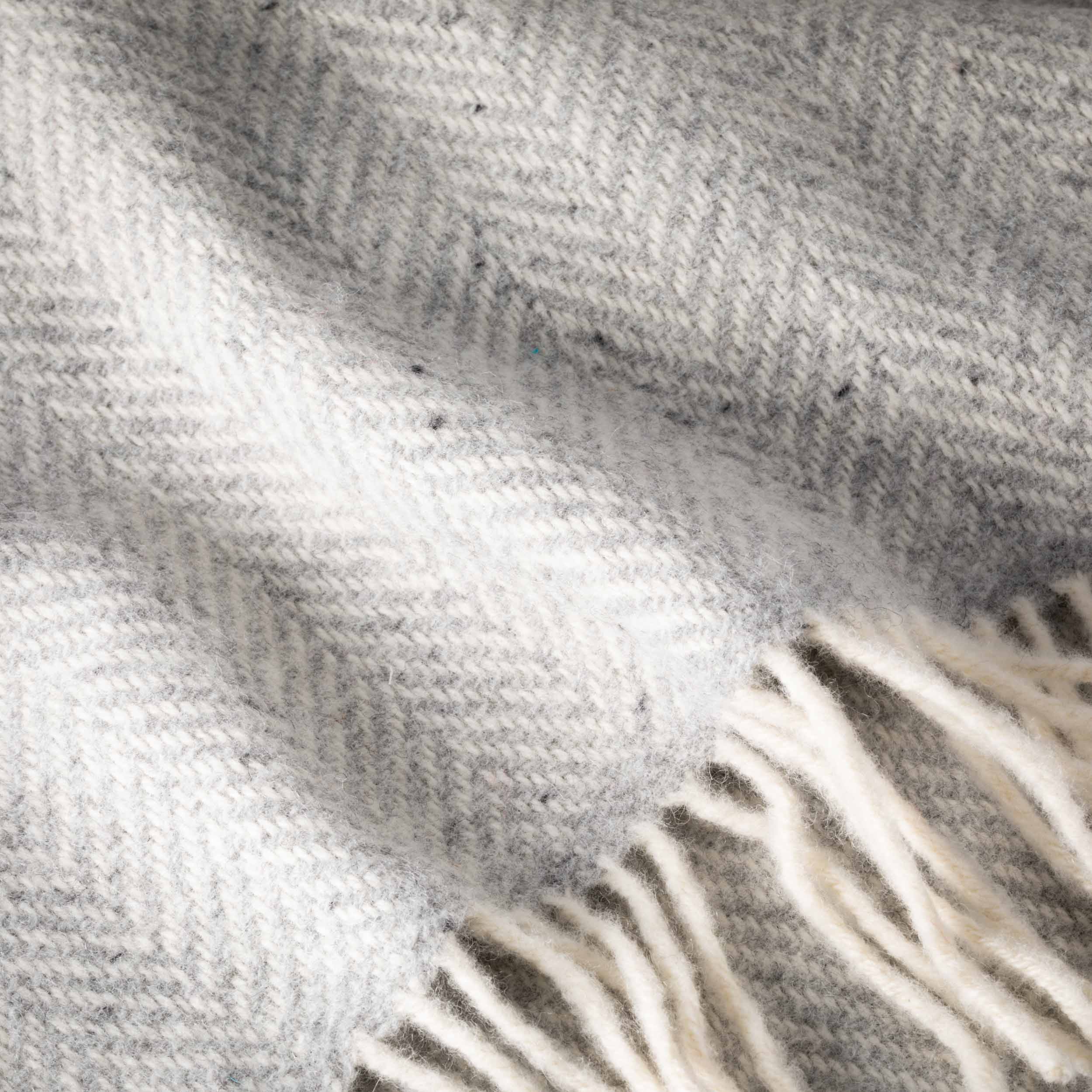 Close-up of a textured gray fabric with fringes