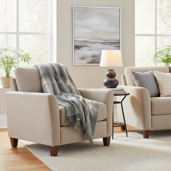 Merino Wool Cashmere Throw Grey Silver Border Check