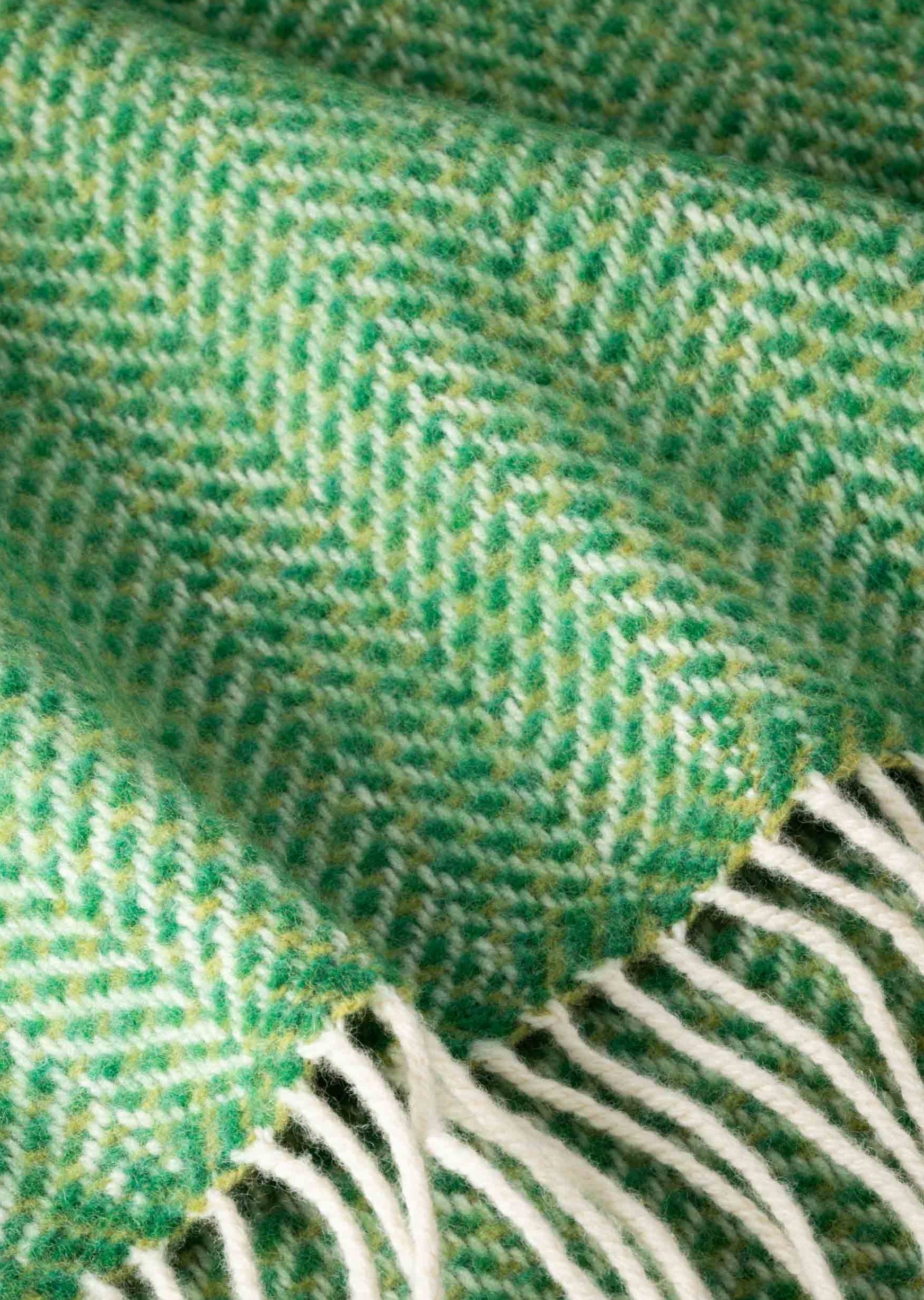 John Hanly Cashmere Merino Throw | Green Herringbone