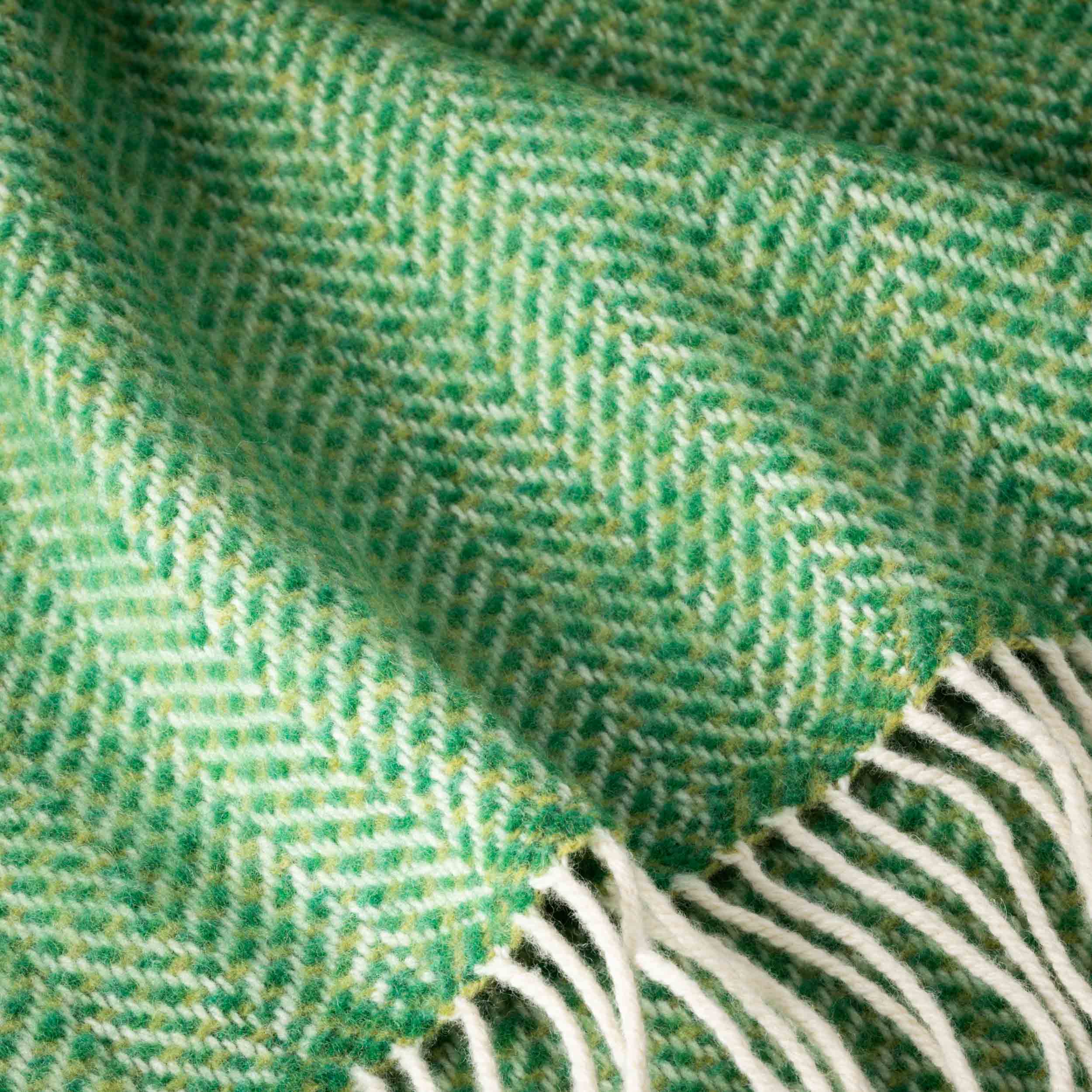 John Hanly Cashmere Merino Throw | Green Herringbone