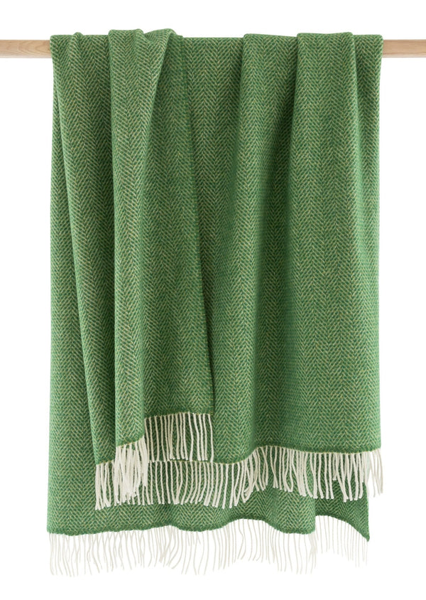 John Hanly Cashmere Merino Throw | Green Herringbone