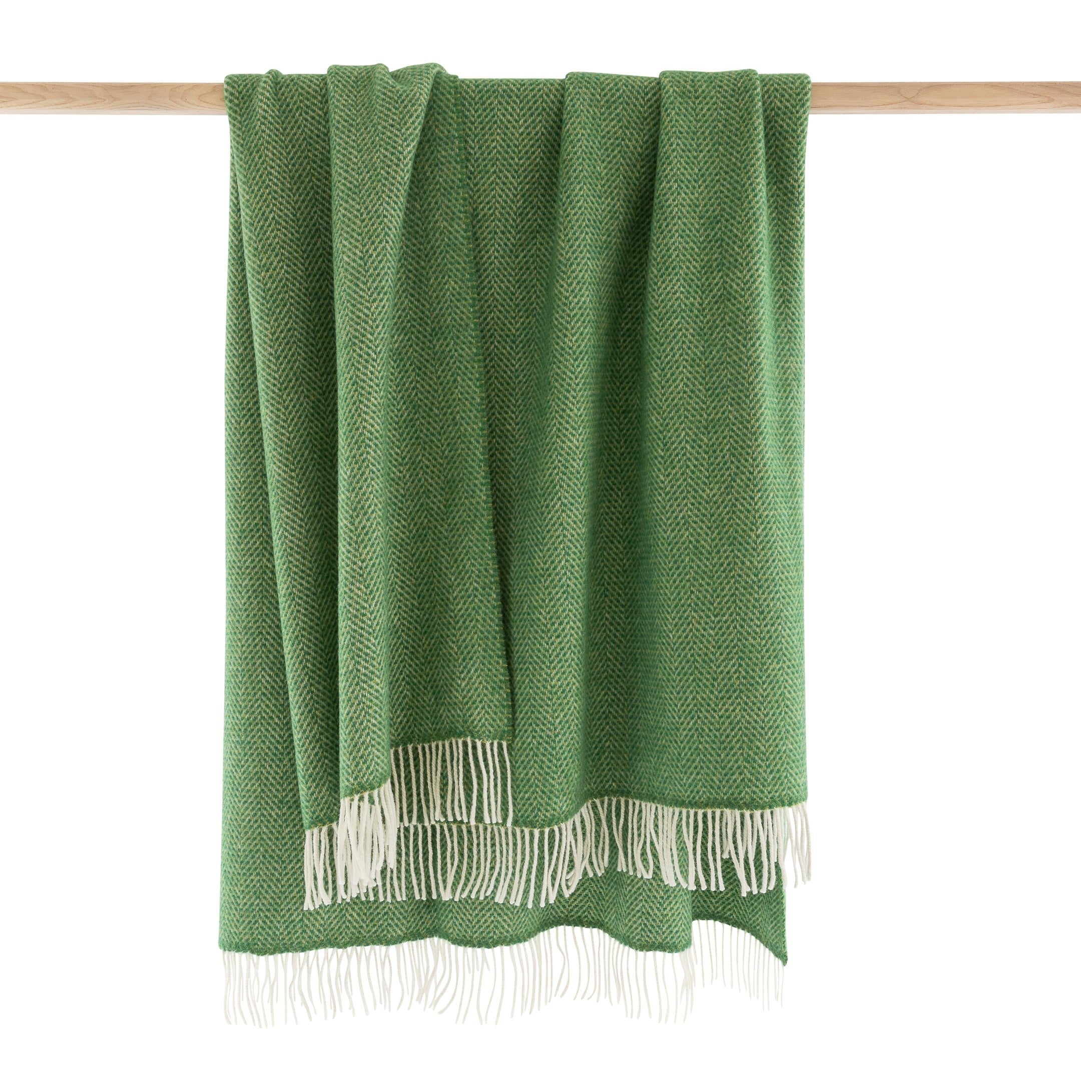 John Hanly Cashmere Merino Throw | Green Herringbone