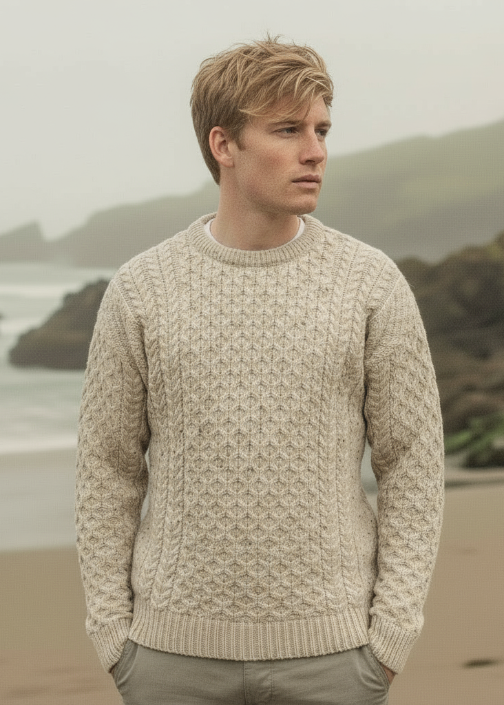 Aran Crew Neck Merino Sweater | Oatmeal