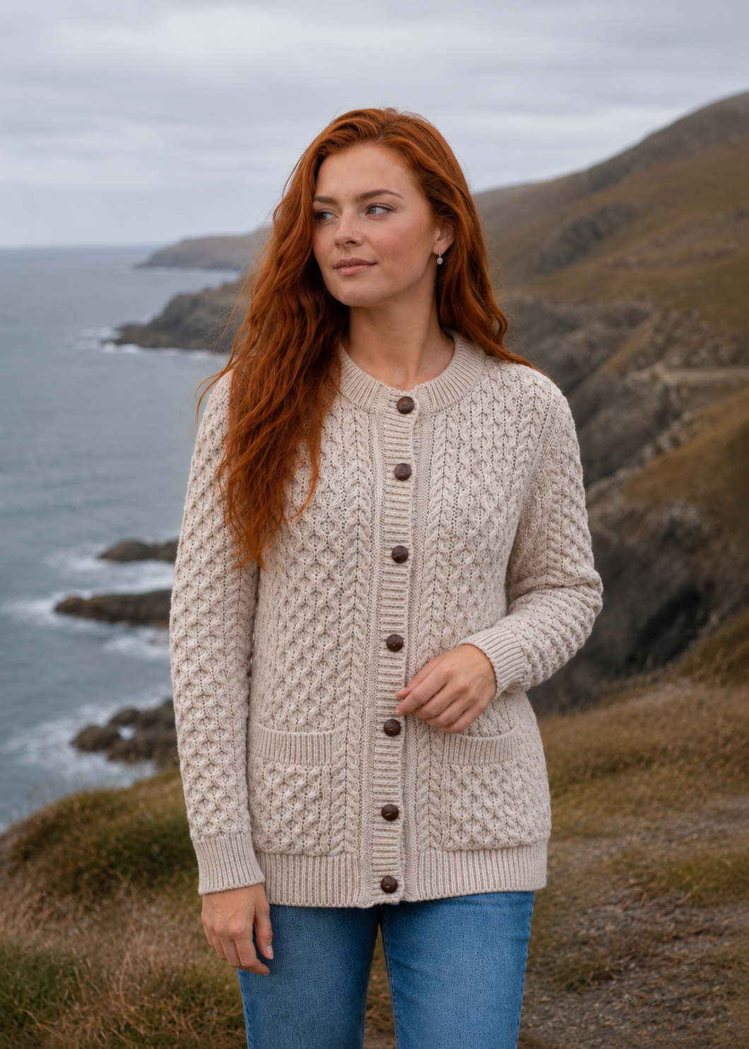 Aran Lumber Cardigan | 100% Merino Wool | Parsnip